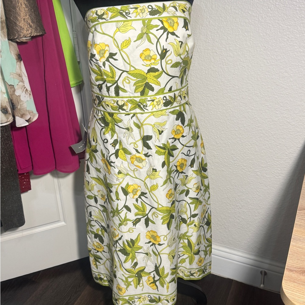 Ann Taylor Strapless Dress in Yellow and Green Floral